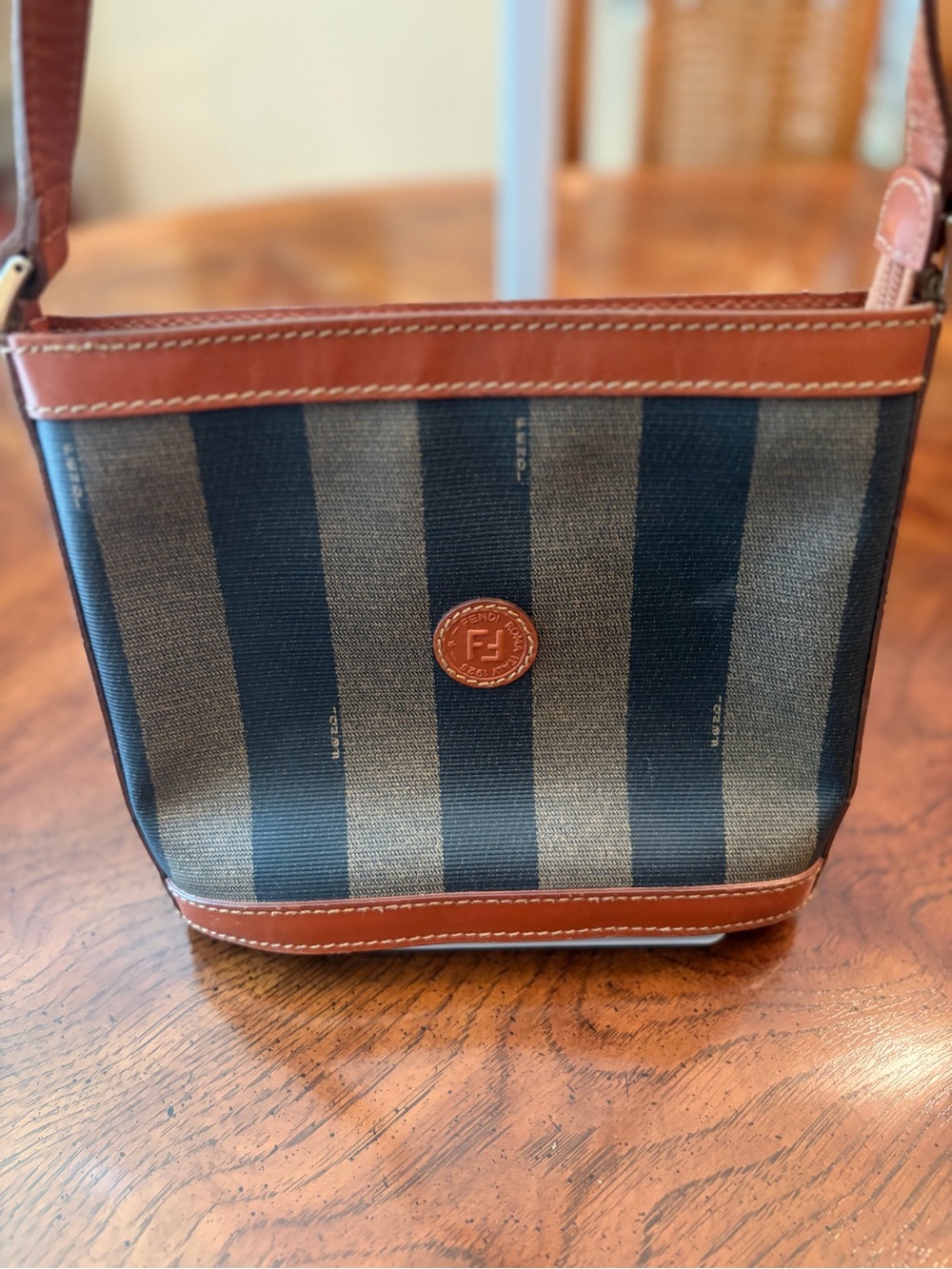 Fendi Zucca Stripe Canvas Bag in Black & Tan. Excellent condition, Authenticated